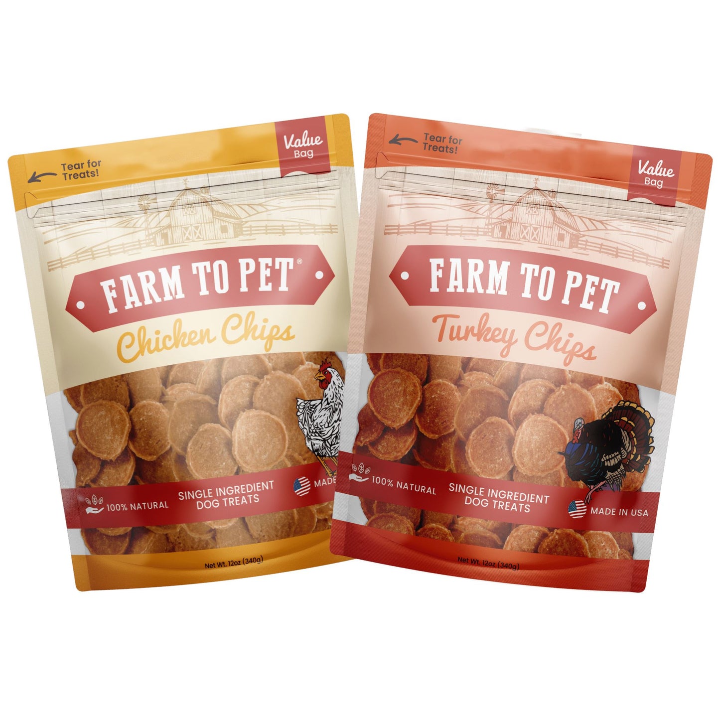 Chicken & Turkey Dog Treat Bundles Chips Farm To Pet Value 12oz Chicken & Turkey Bundle