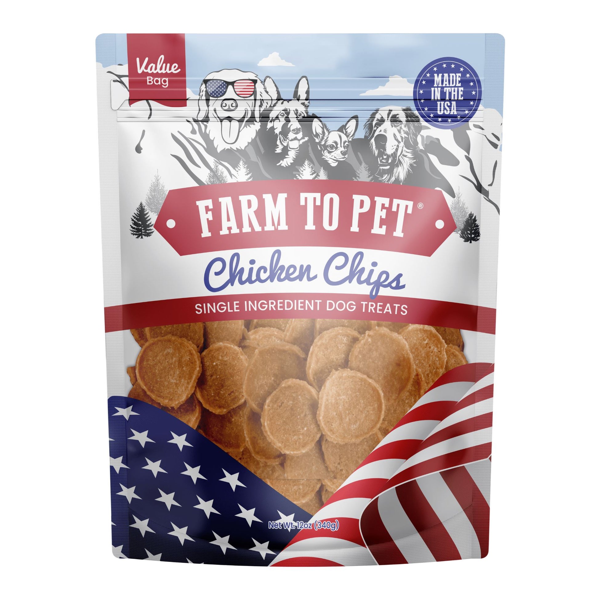 Americana Chicken Chips for Dogs Chips Farm To Pet Value 12oz 